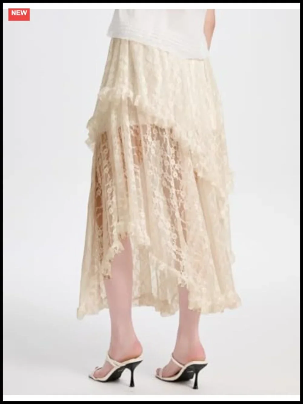 Womens Lace Maxi Skirt High Low Asymmetrical Sheer Flowy Beach Cover Up